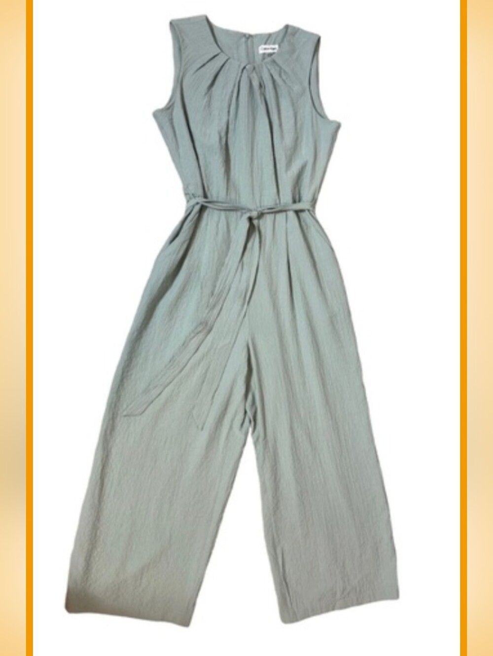Calvin Klein Mint Sage Green Crinkle Sleeveless Jumpsuit Romper Size 8